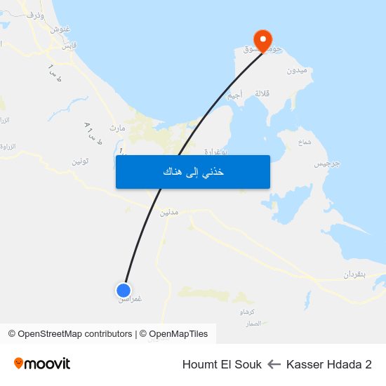 Kasser Hdada 2 to Houmt El Souk map