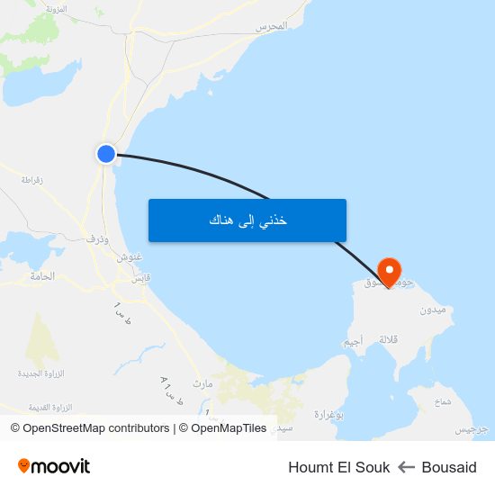 Bousaid to Houmt El Souk map
