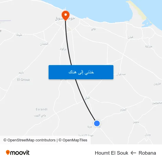 Robana to Houmt El Souk map