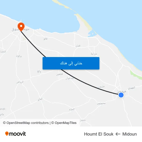 Midoun to Houmt El Souk map