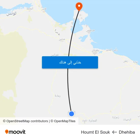Dhehiba to Houmt El Souk map