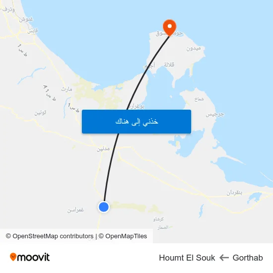 Gorthab to Houmt El Souk map