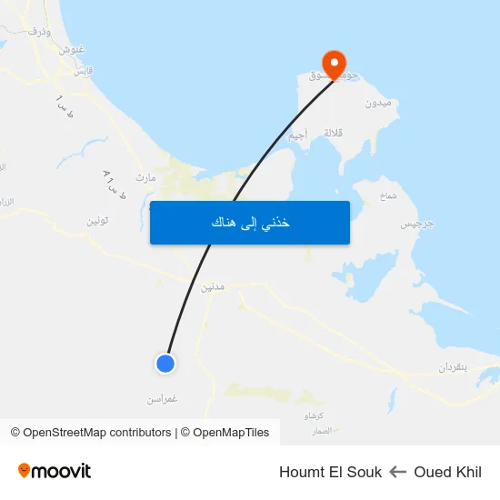 Oued Khil to Houmt El Souk map