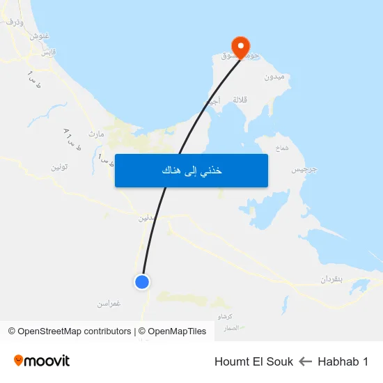 Habhab 1 to Houmt El Souk map