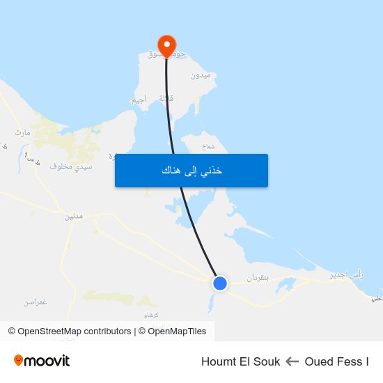 Oued Fess I to Houmt El Souk map