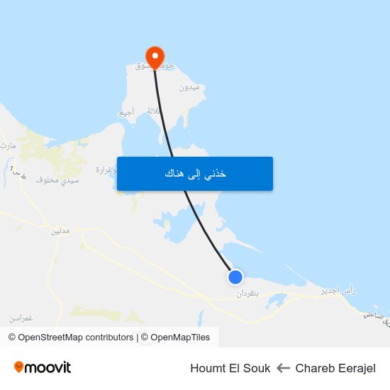 Chareb Eerajel to Houmt El Souk map