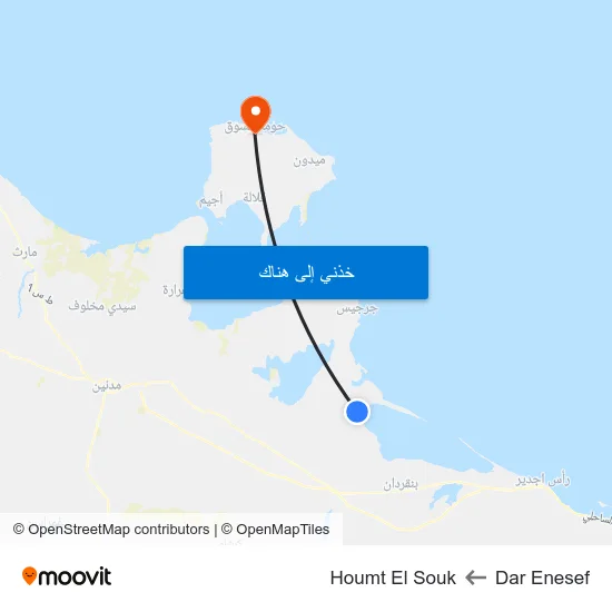 Dar Enesef to Houmt El Souk map