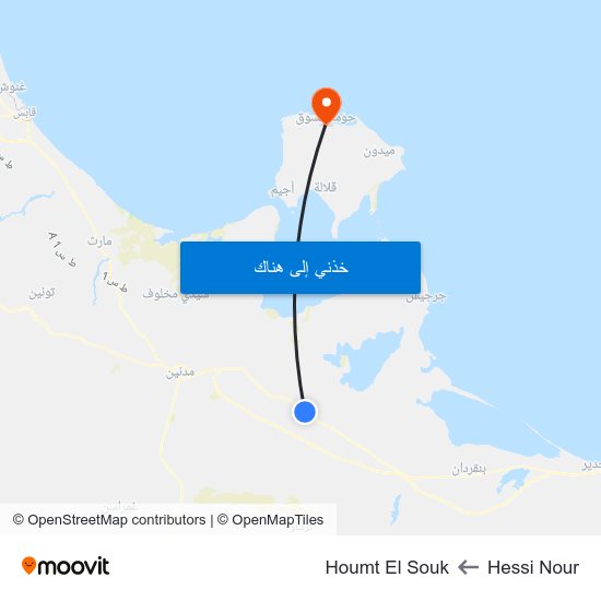 Hessi Nour to Houmt El Souk map
