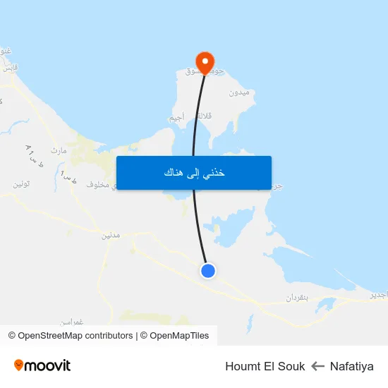 Nafatiya to Houmt El Souk map