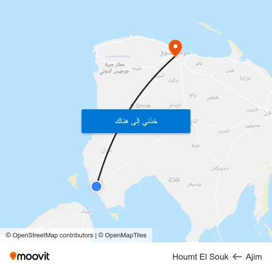 Ajim to Houmt El Souk map