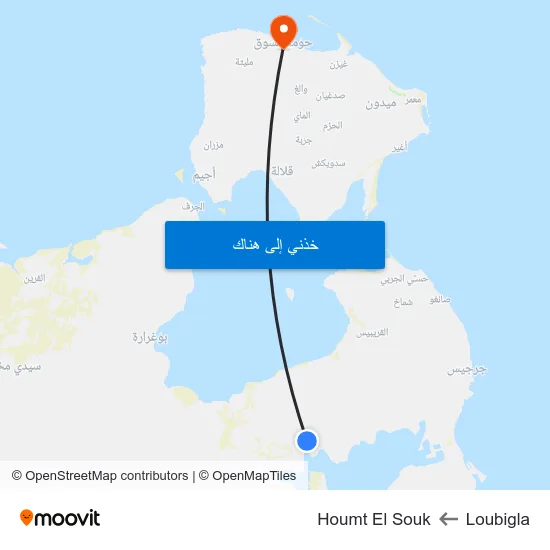 Loubigla to Houmt El Souk map