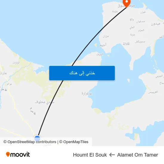 Alamet Om Tamer to Houmt El Souk map