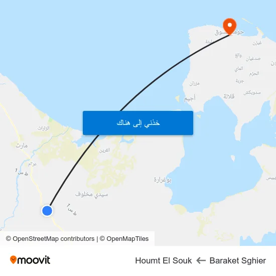 Baraket Sghier to Houmt El Souk map