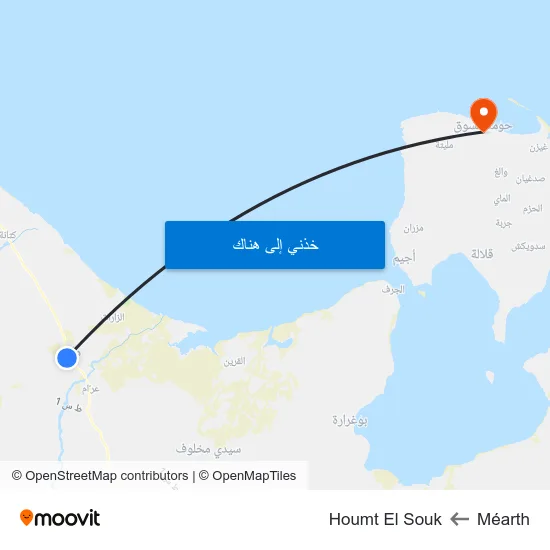 Méarth to Houmt El Souk map
