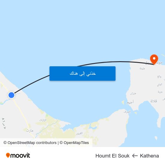 Kathena to Houmt El Souk map