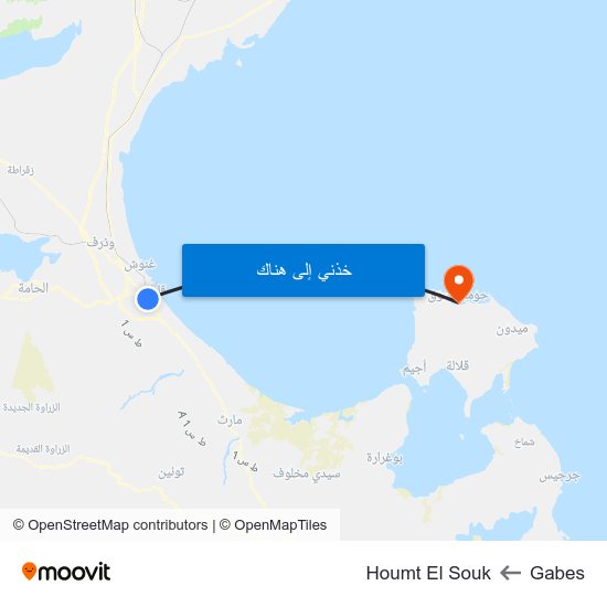 Gabes to Houmt El Souk map