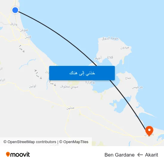 Akarit to Ben Gardane map