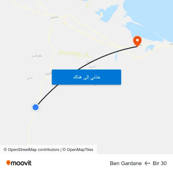 Bir 30 to Ben Gardane map