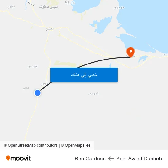 Kasr Awled Dabbeb to Ben Gardane map