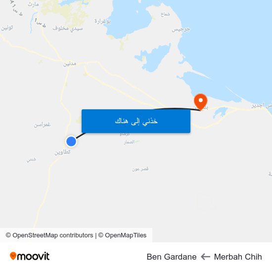 Merbah Chih to Ben Gardane map