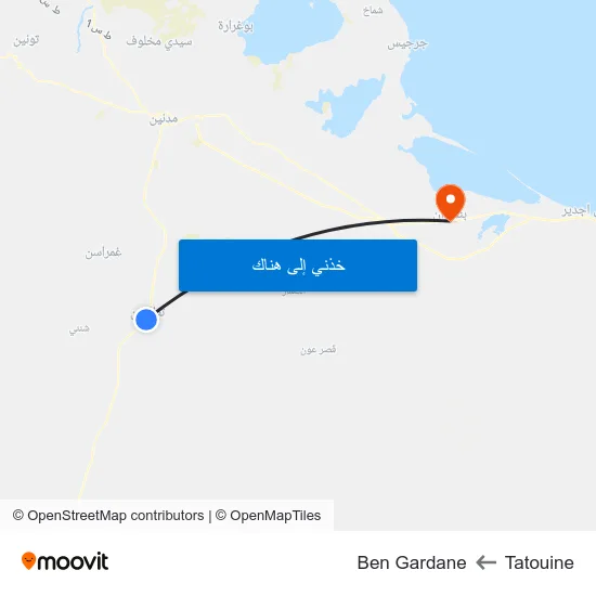 Tatouine to Ben Gardane map