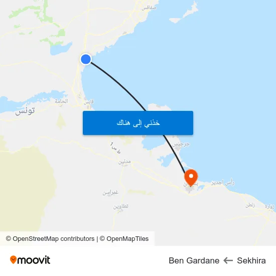 Sekhira to Ben Gardane map