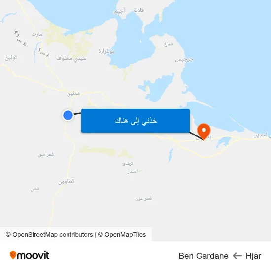 Hjar to Ben Gardane map