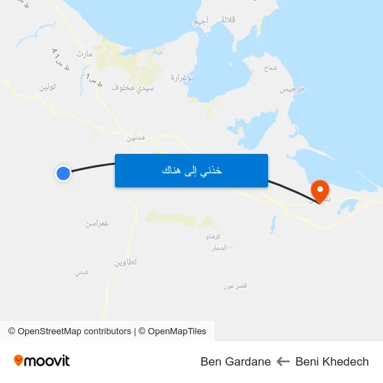 Beni Khedech to Ben Gardane map