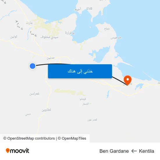 Kentila to Ben Gardane map