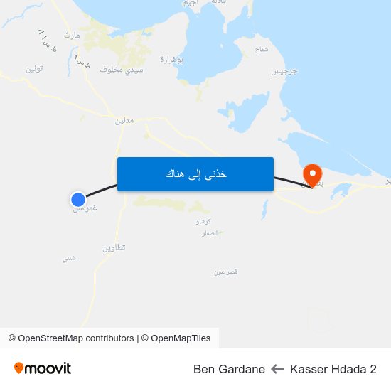 Kasser Hdada 2 to Ben Gardane map