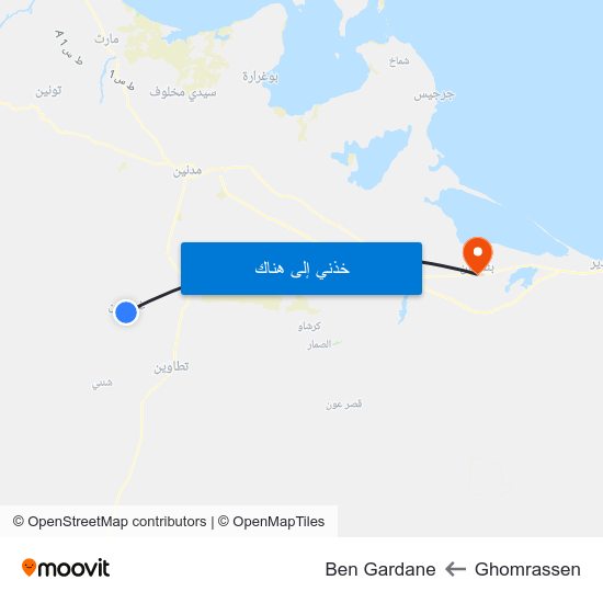 Ghomrassen to Ben Gardane map
