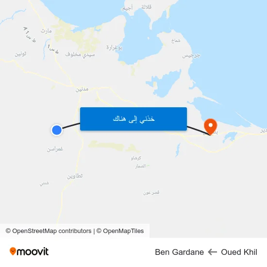 Oued Khil to Ben Gardane map