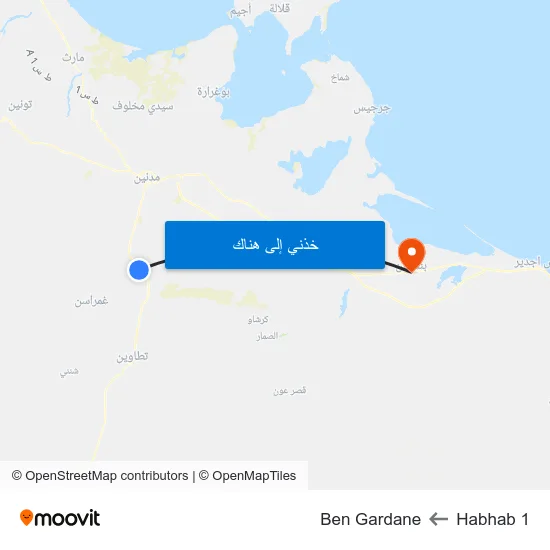 Habhab 1 to Ben Gardane map