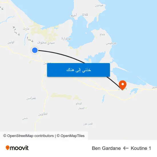 Koutine 1 to Ben Gardane map