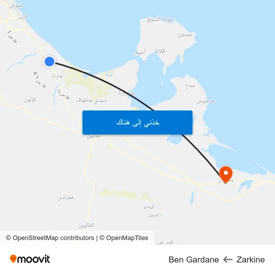 Zarkine to Ben Gardane map
