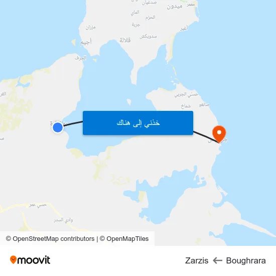 Boughrara to Zarzis map