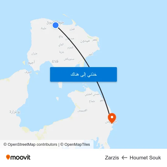 Houmet Souk to Zarzis map