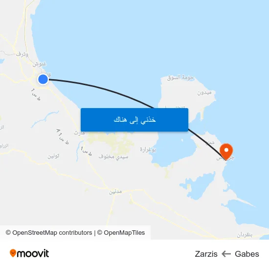 Gabes to Zarzis map