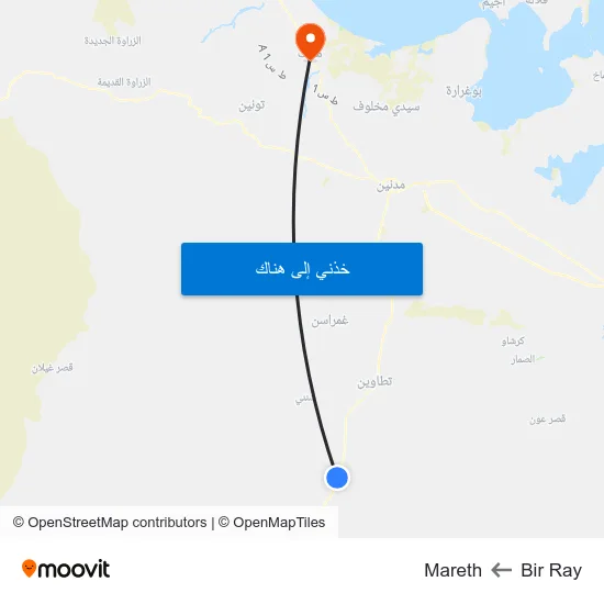 Bir Ray to Mareth map