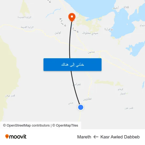 Kasr Awled Dabbeb to Mareth map