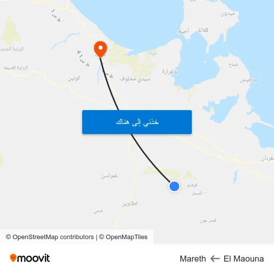 El Maouna to Mareth map