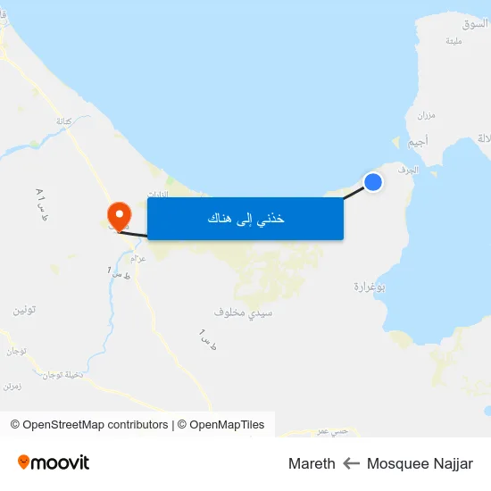 Mosquee Najjar to Mareth map