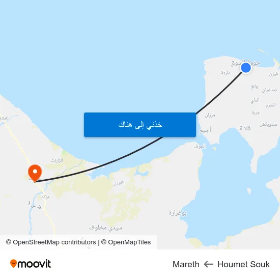 Houmet Souk to Mareth map
