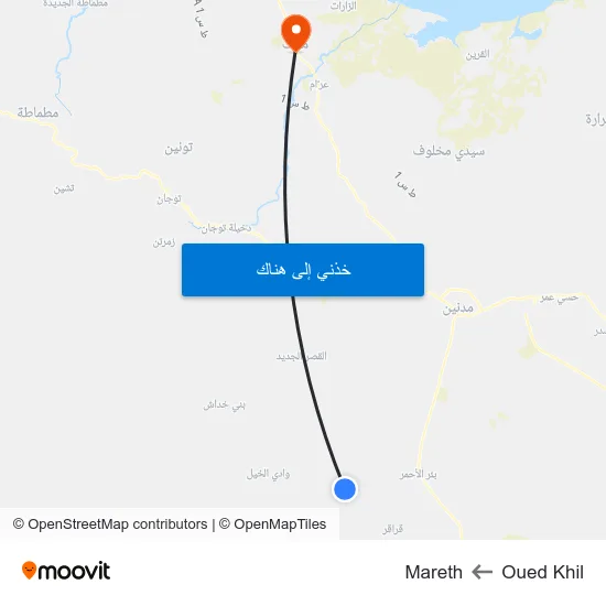 Oued Khil to Mareth map