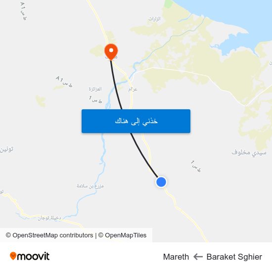 Baraket Sghier to Mareth map