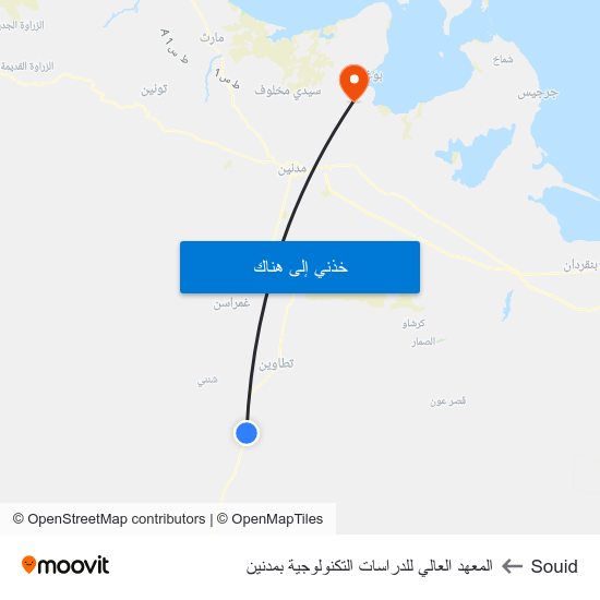 Souid to المعهد العالي للدراسات التكنولوجية بمدنين map