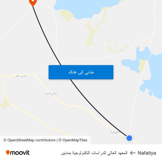 Nafatiya to المعهد العالي للدراسات التكنولوجية بمدنين map