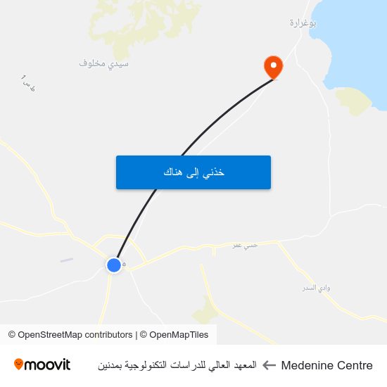 Medenine Centre to المعهد العالي للدراسات التكنولوجية بمدنين map