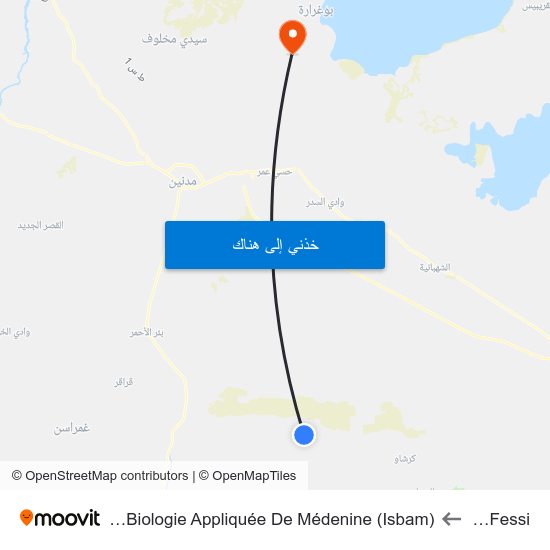 Oued Fessi to Institut Supérieur De Biologie Appliquée De Médenine (Isbam) map