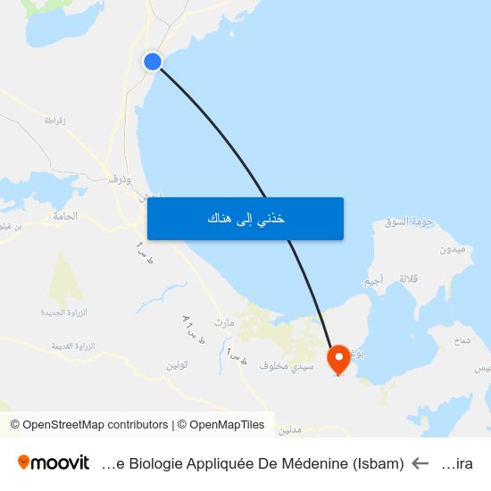 Sekhira to Institut Supérieur De Biologie Appliquée De Médenine (Isbam) map